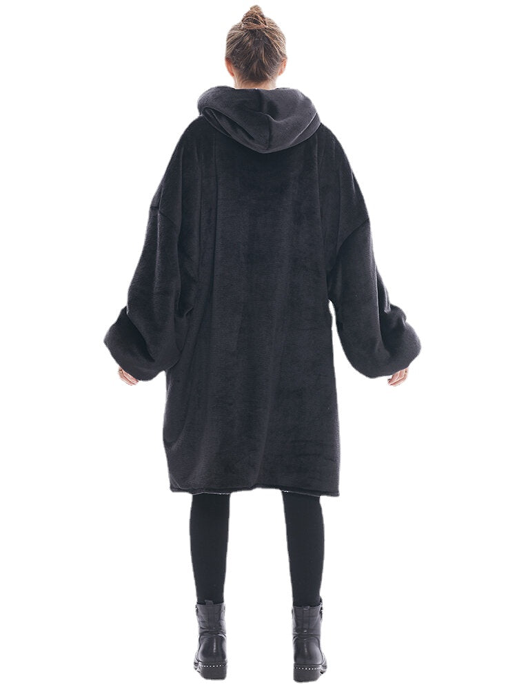 Women's Oversized Flannel Fleece Blanket Hoodie with Kangaroo Pocket Secondary image