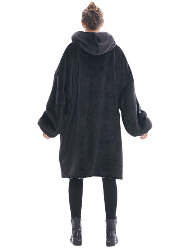 Women's Oversized Flannel Fleece Blanket Hoodie with Kangaroo Pocket