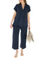 Leisure Solid Split Elastic Waist Short Sleeve Cotton Suit