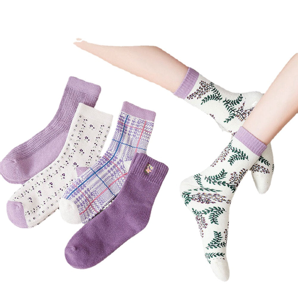 Women Cotton Thick Embroidery Multi Pattern Cute Casual Warm Tube Socks Main image