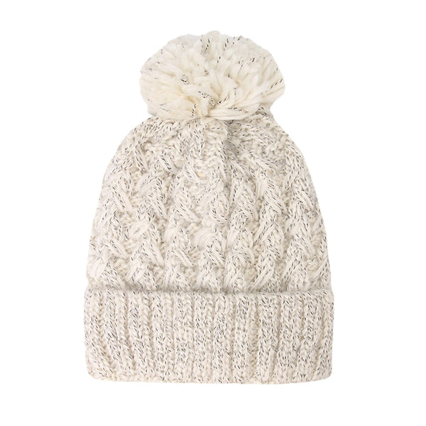 Women's Knitted Beanie Hat with Fluffy Ball, Plus Velvet, Warm Ear Protection, Mixed Colors