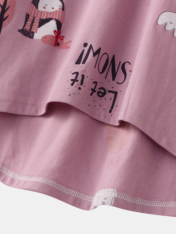 Women's Cartoon Print O-Neck Loose Pajama Set