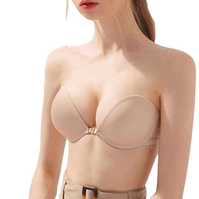 Women's Bras & Bralettes Tube Bra Strapless Demi Cup Solid Color V Neck Stretchy Breathable Invisible Casual Daily Nylon Main image