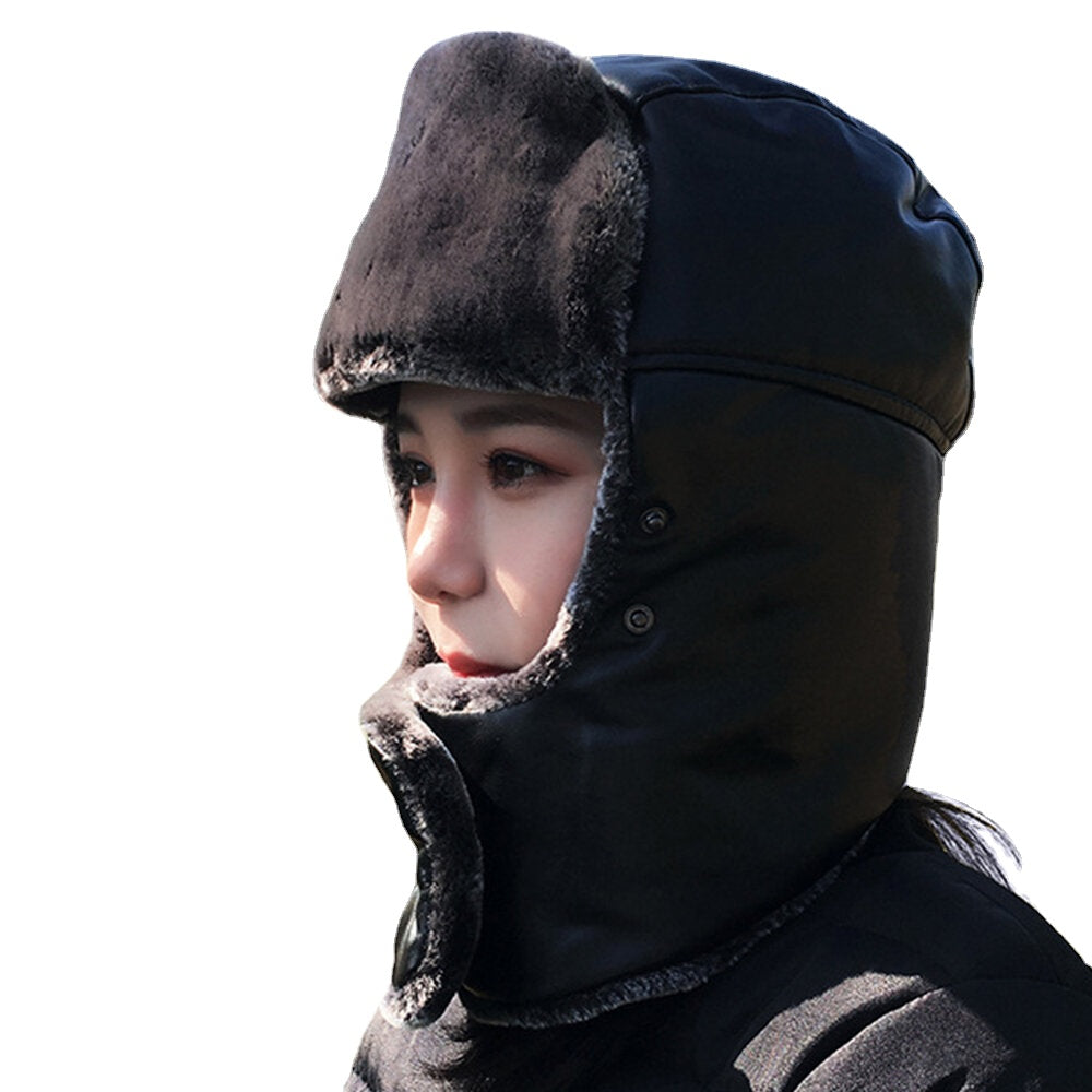 Unisex Faux Leather Trapper Hat: Warm, Windproof, Ear & Eye Protection for Outdoor Riding Main image