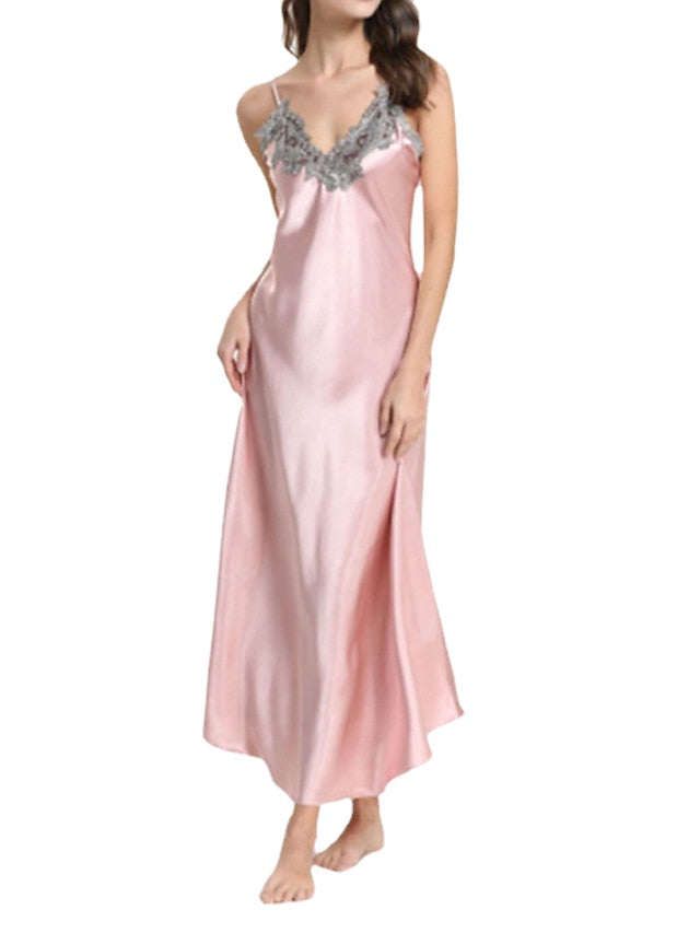 Women's Lace Patchwork ColorBlock Maxi Sheath Dress - Sexy Party Slip Dress