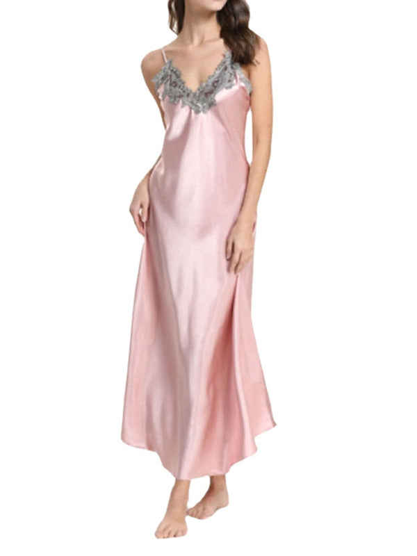 Women's Lace Patchwork ColorBlock Maxi Sheath Dress - Sexy Party Slip Dress