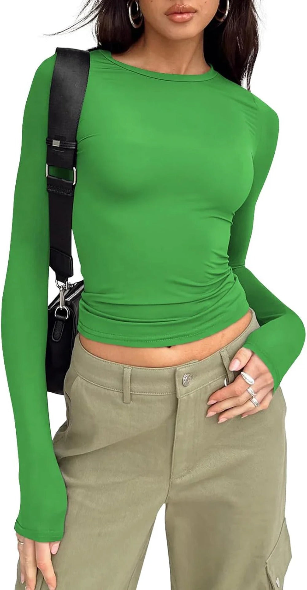 Womens Long Sleeve Shirts Basic Crop Tops Tight Slim Fit Cute Teen Girls Fall Winter Clothes