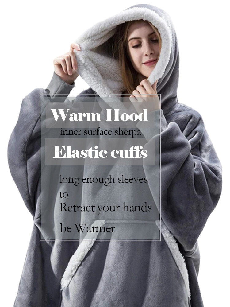 Women Flannel Oversized Blanket Hoodies Thicken Warm Sleepwear Robes With Pocket Main image