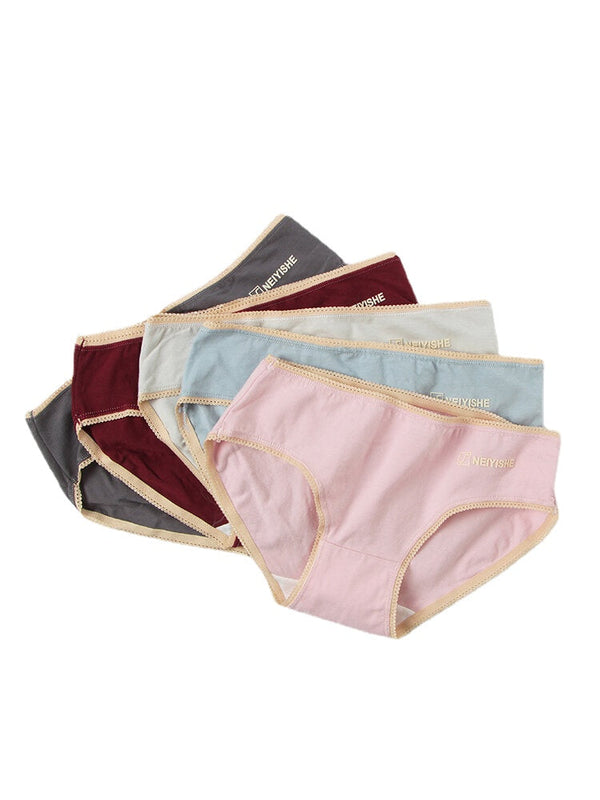 Women's Lace Cotton Mid Waist Breathable Panties