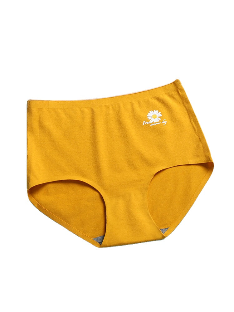 Women's Daisy Print High Waist Seamless Cotton Panties - Breathable & Antibacterial