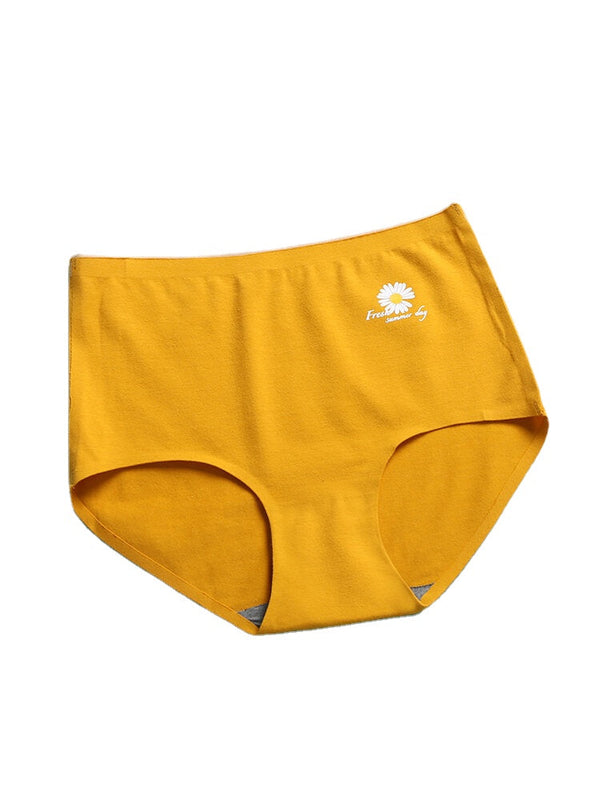 Women's Daisy Print High Waist Seamless Cotton Panties - Breathable & Antibacterial