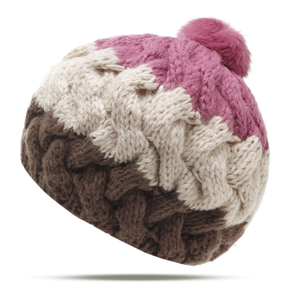 Women Vintage Patchwork Knit Hat Outdoor Winter Earmuffs Ski Skull Cap Beanie