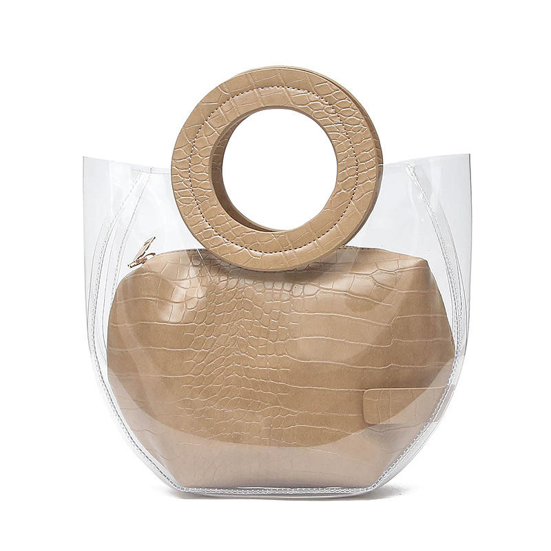 Women Crocodile Pattern Bag Clear 2 Pieces Handbag