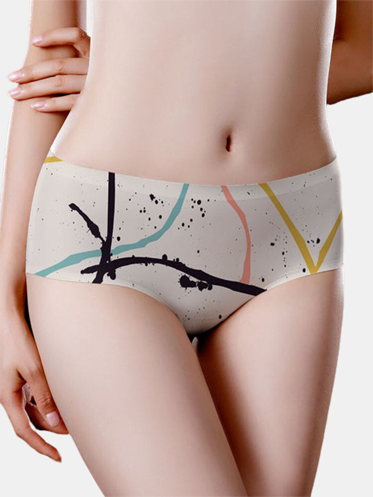 Women's Seamless Mid Waist Breathable Print Panty