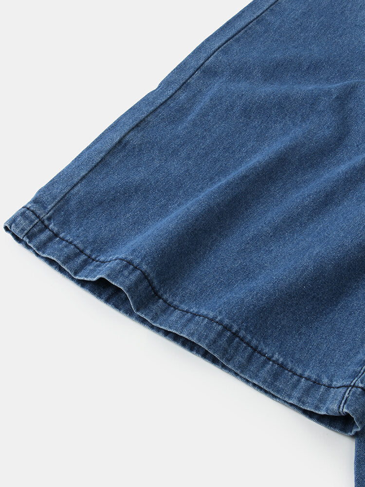 Women Casual Zipper Fly Lace-Up Mid Waist Wide Leg Jeans With Pocket