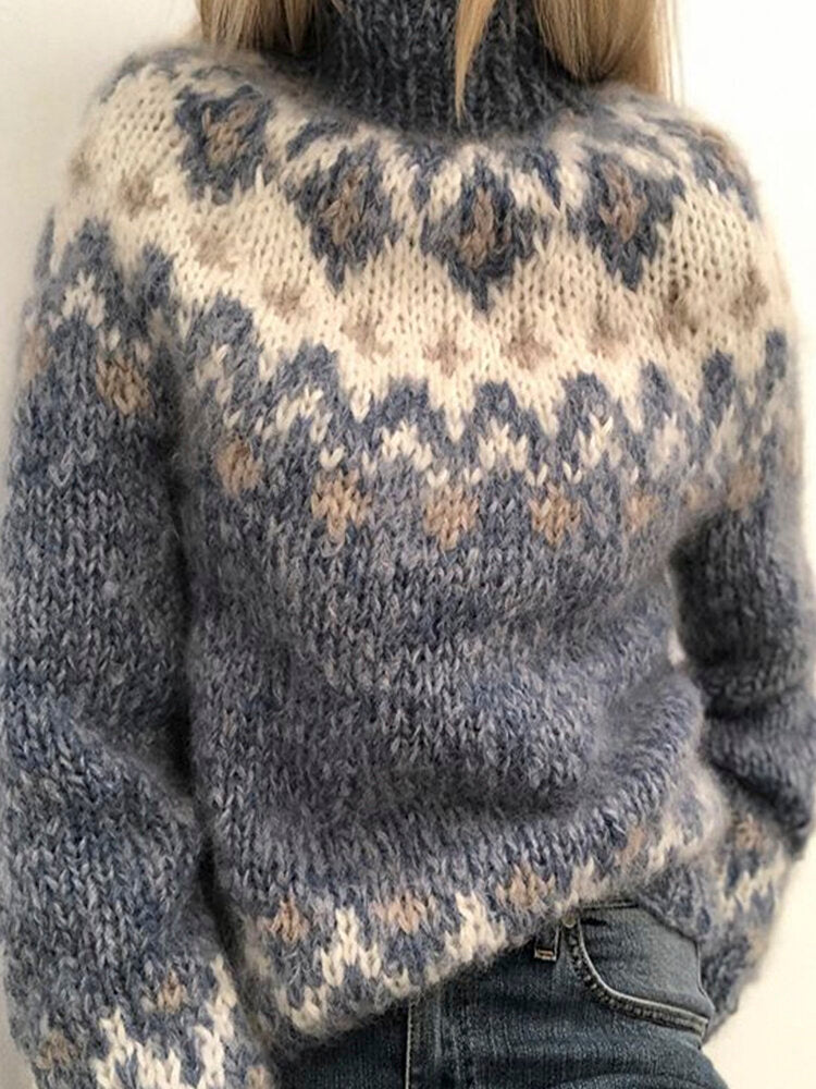 Women Vintage Pattern Knit Raglan Sleeve Casual Pullover Sweaters Main image