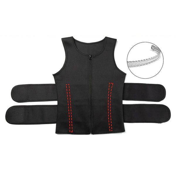 Men Neoprene Sauna Zipper Waist Trainer Vest Tank Top Trimmer Body Shaper with Two Belt Sauna Suit Sweat Vest Slimming Underwear Weight Loss Shirt Fat Burner Tank Tops Shapewear