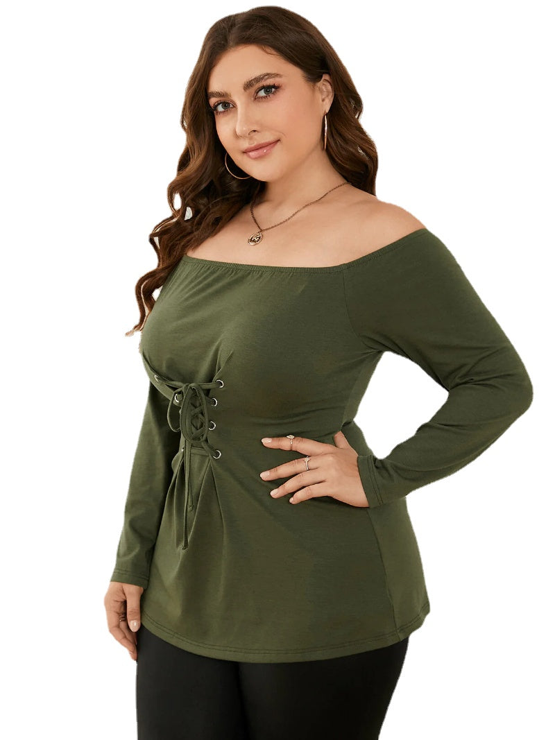 Plus Size Off The Shoulder Lace-Up Design Tee