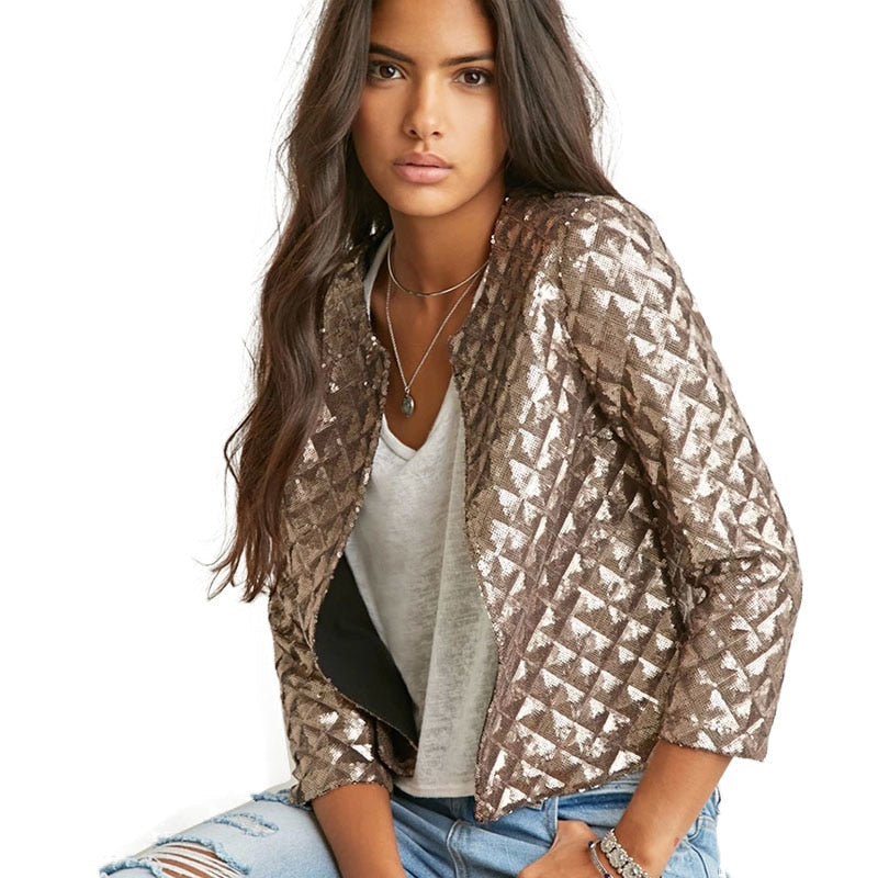 Stylish Women's Wide-waisted Slim Short Jackets With Sequins Main image