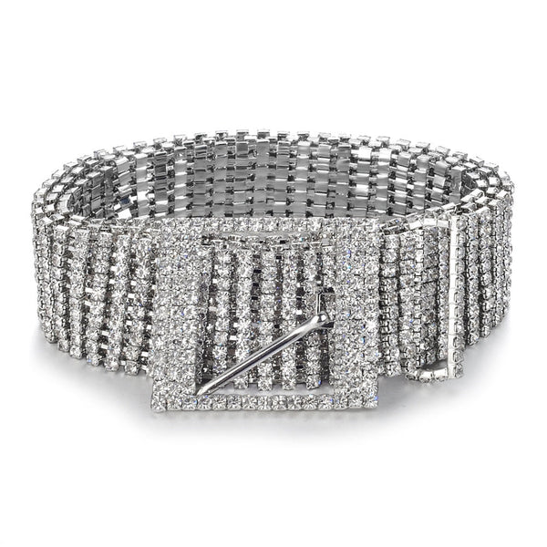 Fashion Luxury Women'S Rhinestone Belt Female Ten Row Bright Bride Wide Bling Crystal Diamond Waist Chain Belt Rhinestones - Sheseelady
