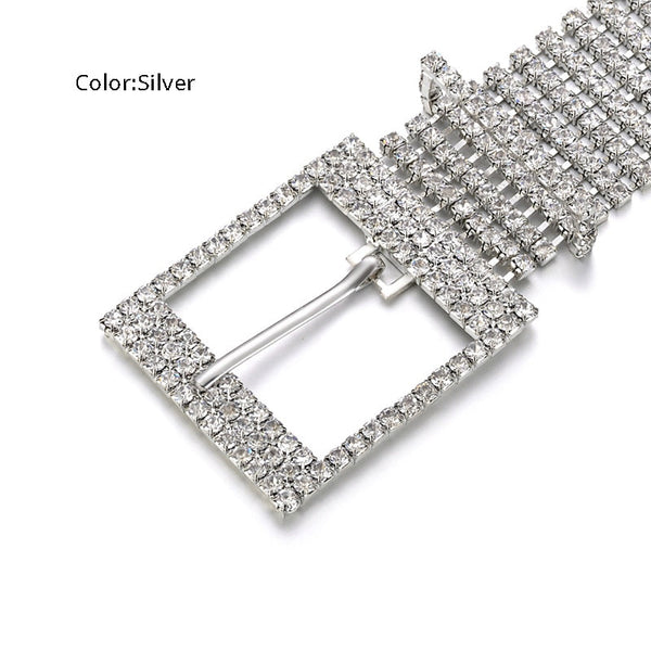 Fashion Luxury Women'S Rhinestone Belt Female Ten Row Bright Bride Wide Bling Crystal Diamond Waist Chain Belt Rhinestones - Sheseelady