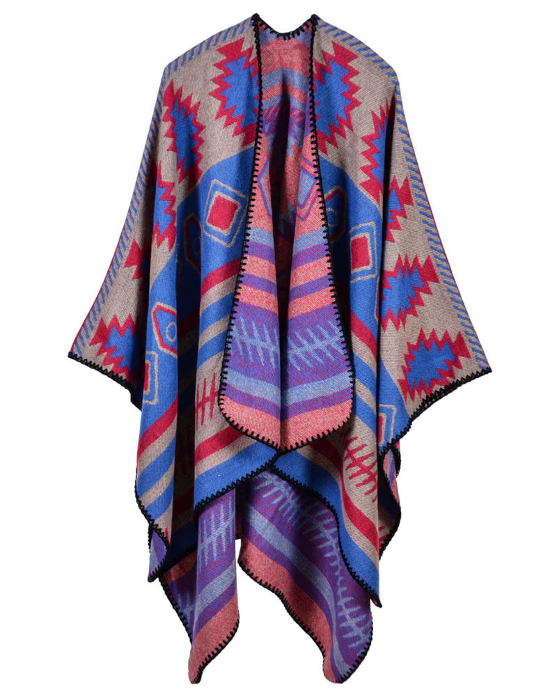 Women Poncho Scarf Cardigan Sweater Geometrical Print WarmCape Shawl Long Scarves Pashmina Outwear Secondary image