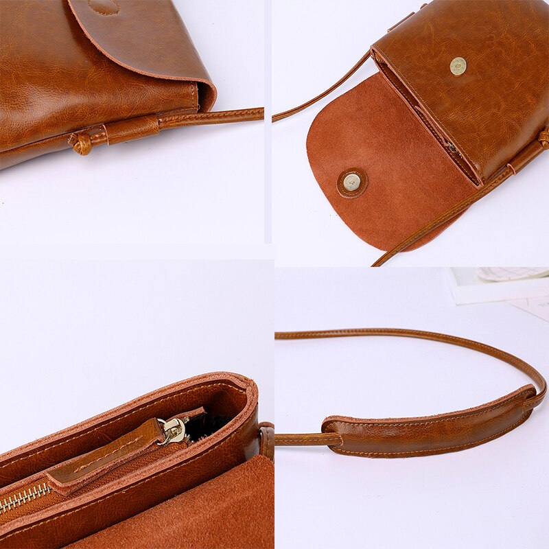 Vintage Oil Genuine Leather Bags for Women High Quality Single Shoulder Crossbody Mini Bag Simple Ladies Designer Purse