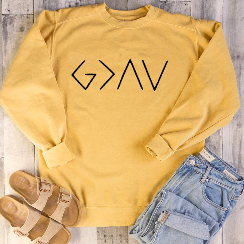 God Is Greater Than The Highs And Lows Women Sweatshirt Full Sleeve Believe Female Jesus Jumper Christian Pullover Main image