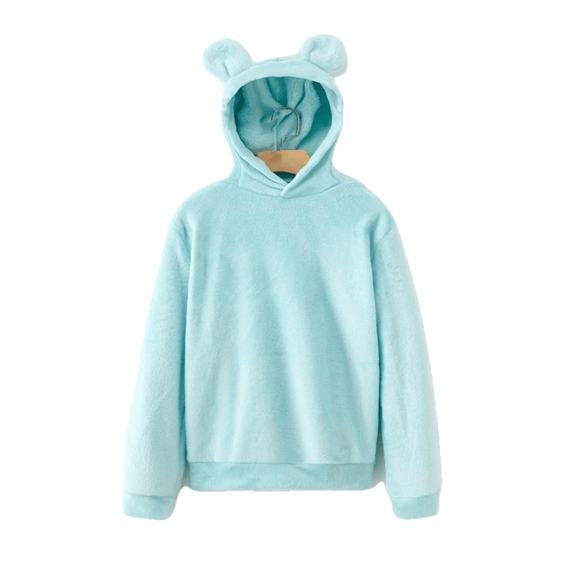 Casual Campus Pullovers Flannel Hoodies Sweatshirts Lovely With Bears Ears Solid Warm Autumn Winter Coat For Women's Main image