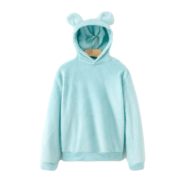 Casual Campus Pullovers Flannel Hoodies Sweatshirts Lovely With Bears Ears Solid Warm Autumn Winter Coat For Women's