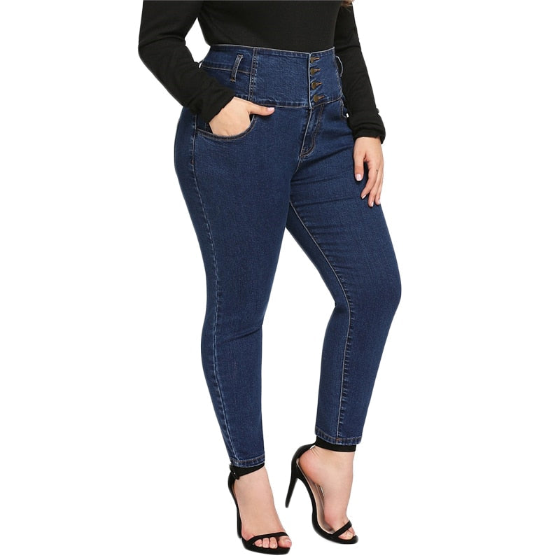 Plus Size Single Breasted High Waist Spring Casual Double Pocket Stretchy Pants For Women Main image