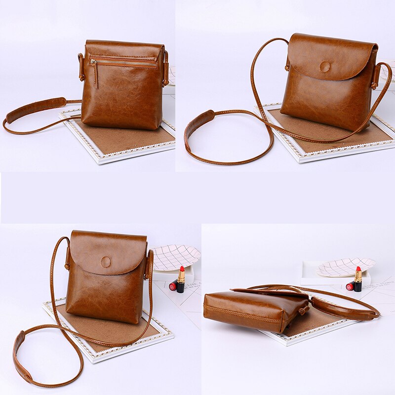 Vintage Oil Genuine Leather Bags for Women High Quality Single Shoulder Crossbody Mini Bag Simple Ladies Designer Purse