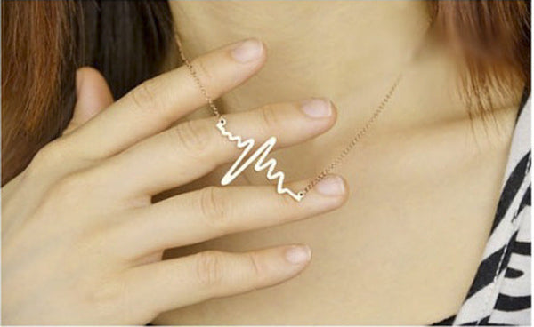 Ecg Necklace Love Shaped Titanium Steel Heartbeat Lockbone Chain Heart Pendant Necklace Female Retro Necklace Jewelry Accessories - Sheseelady