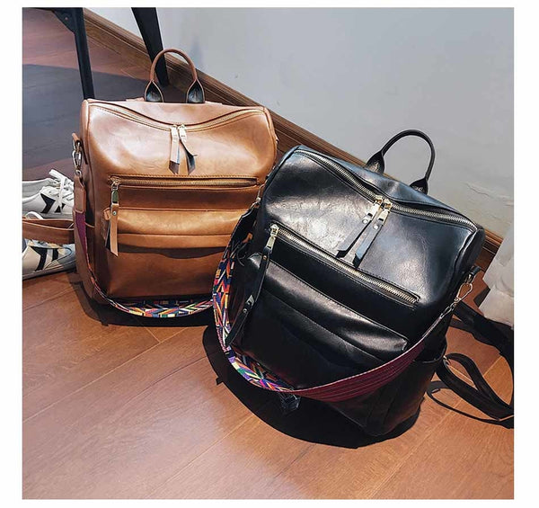 High Quality Pu Leather Rucksack Backpack With Silt Pocket - Sheseelady