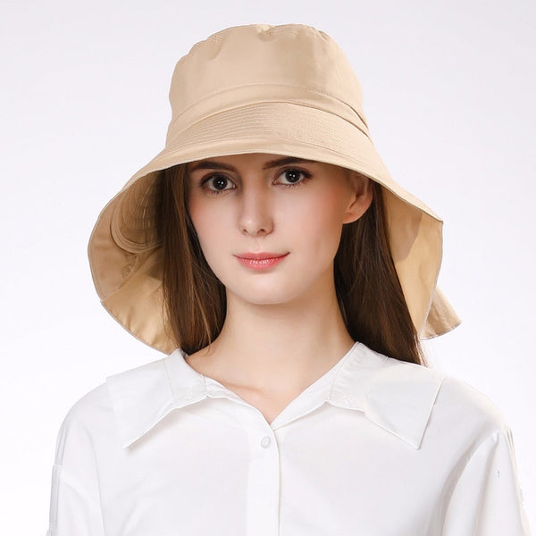 Casual Women's Foldable Cotton Sun Hats With String For Beach Travel