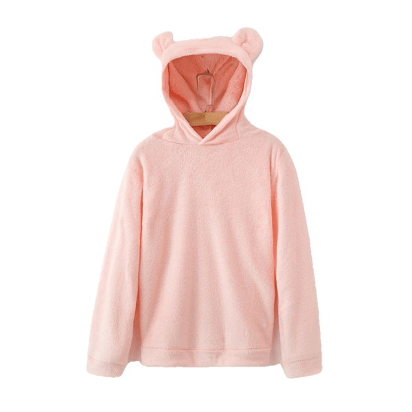 Casual Campus Pullovers Flannel Hoodies Sweatshirts Lovely With Bears Ears Solid Warm Autumn Winter Coat For Women'S