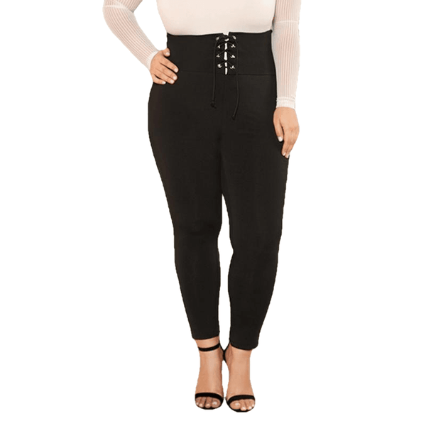 Elegant High Waist Skinny Leggings Black Empire Eyelet