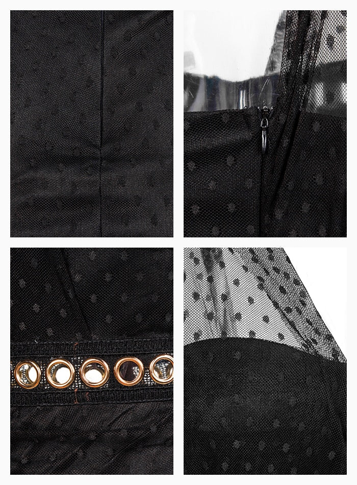 Sexy Black Polka Dot Single Sleeve Pleated Bodycon Party Dress For Females