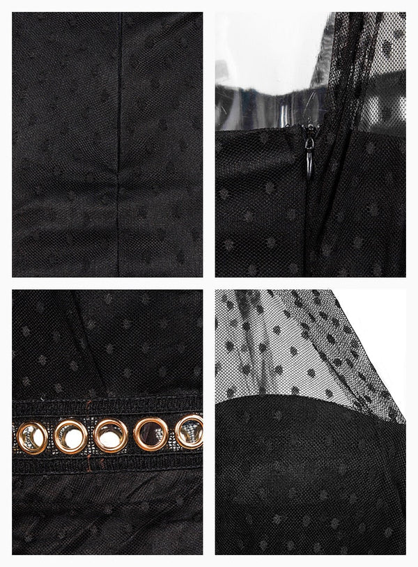 Sexy Black Polka Dot Single Sleeve Pleated Bodycon Party Dress For Females