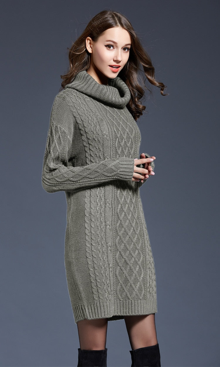 Casual Stylish Women's Long Sleeve Turtleneck Knit Wool Dress For Winter Secondary image