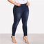 Vintage Casual Ladies' Mid Waist Skinny Jeans With Imitation Pearls Blue