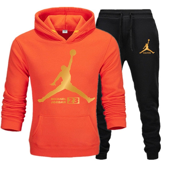 New Tracksuit Men Sportswear Set Fleece Hoodie Suit Jordan Letter Print Hombre Spring Autumn Winter Hoodie+Pants
