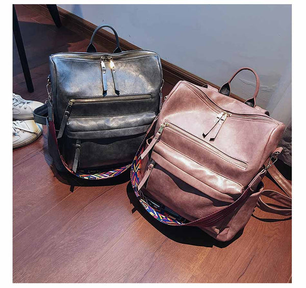 High Quality Pu Leather Rucksack Backpack With Silt Pocket - Sheseelady