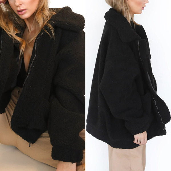 Elegant Faux Fur Coat Women Autumn Winter Warm Soft Zipper Fur Jacket Female Plush Overcoat Casual Outerwear - Sheseelady