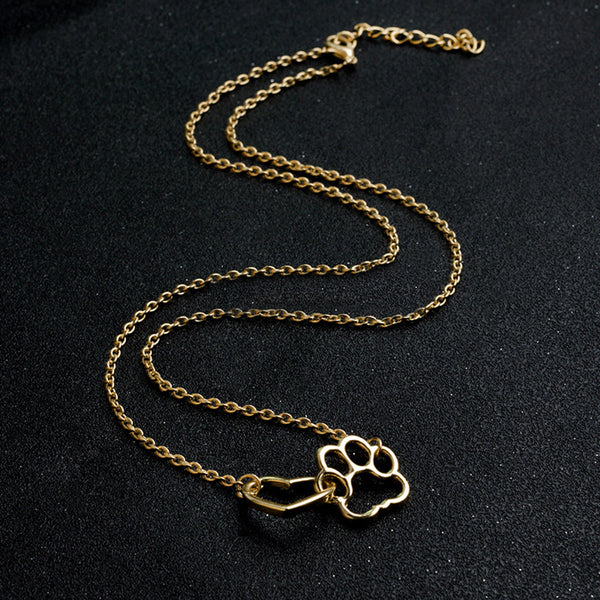 Hollow Pet Paw Footprint Necklaces Shellhard Cute Animal Dog Cat Love Heart Pendant Necklace For Women Girls Jewelry