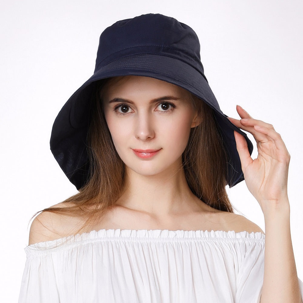 Casual Women's Foldable Cotton Sun Hats With String For Beach Travel Secondary image