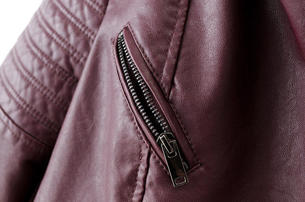 New Fashion Women Smooth Motorcycle Faux Leather Jackets Ladies Long Sleeve Autumn Winter Biker Streetwear Black Pink Coat