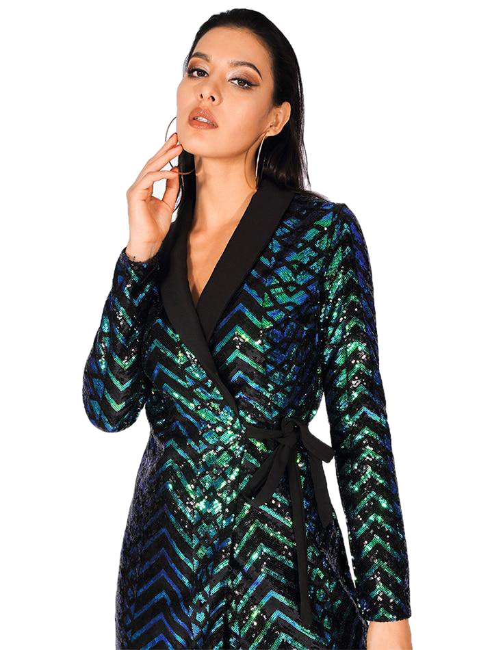 Green Flash Ladies' Cross Banded Party Dress With Geometry Sequins Secondary image
