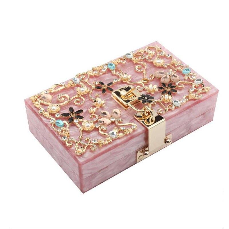 Luxury Trendy Women's Acrylic Box Clutch With Crystal Floral Pattern For Wedding Party Secondary image