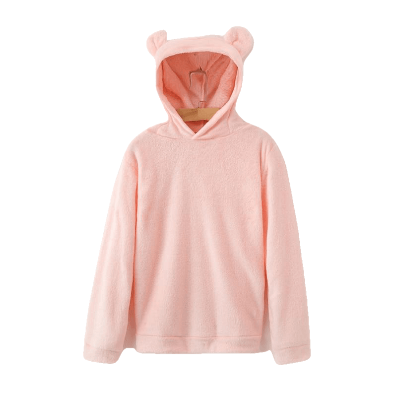Casual Campus Pullovers Flannel Hoodies Sweatshirts Lovely With Bears Ears Solid Warm Autumn Winter Coat For Women's